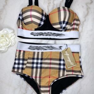Plaid High Waisted Bustier Bikini S M L